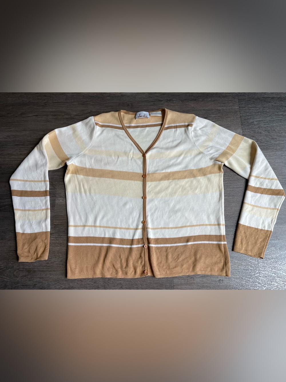 EP Pro Striped Golf Cardigan Top Silk Button Women’s Size L Capsule Lagenlook